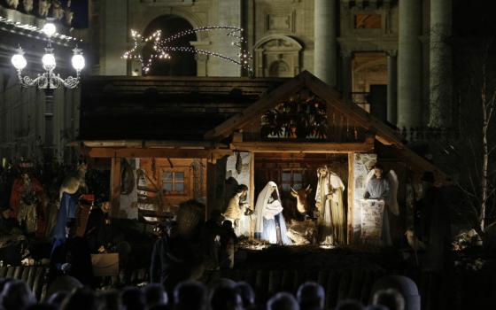 The Nativity scene is displayed during a Christmas tree lighting ceremony in St. Peter's Square at the Vatican Dec. 5. (CNS/Paul Haring) 