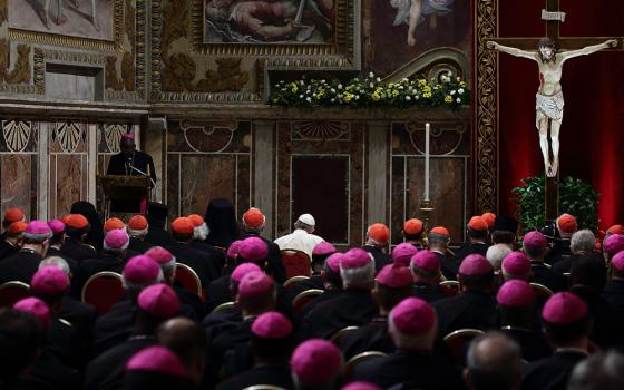 Pope Francis, cardinals and bishops attend a penitential liturgy during a meeting on the protection of minors in the church Feb. 23, 2019, at the Vatican. (CNS/Evandro Inetti, pool)