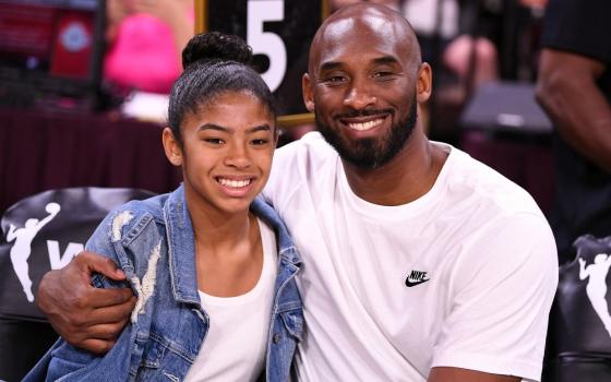 Retired NBA legend Kobe Bryant and his daughter Gianna, 13, were among nine people killed Jan. 26 in a helicopter crash in Calabasas, California. The two Catholics are pictured during a game in Las Vegas July 27, 2019. (CNS/USA TODAY Sports via Reuters)