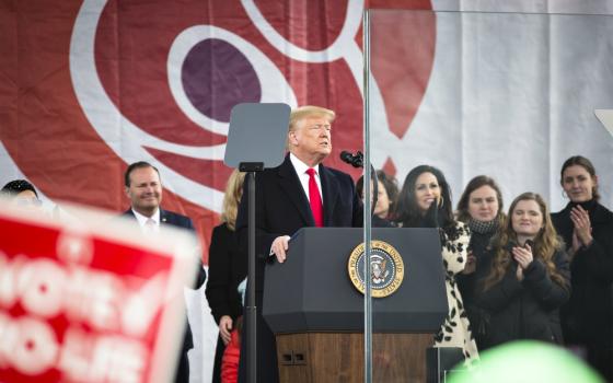 President Donald Trump speaks Jan. 24 during the annual March for Life rally in Washington. (CNS/Tyler Orsburn)