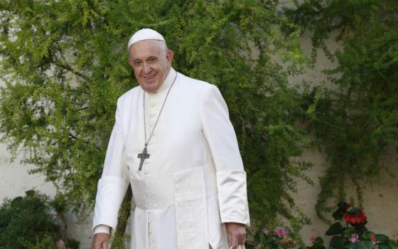 Pope Francis arrives for the final session of the Synod of Bishops for the Amazon at the Vatican in Oct. 26, 2019. (CNS/Paul Haring)