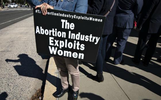 Pro-life activists gather outside the U.S. Supreme Court in Washington June 29. (CNS/Reuters/Carlos Barria)