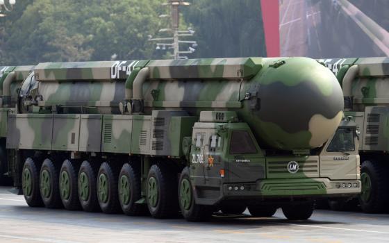 A Dongfeng-41 intercontinental strategic nuclear missiles group formation is seen Oct. 1, 2019, in Beijing. (CNS/Reuters/Weng Qiyu)