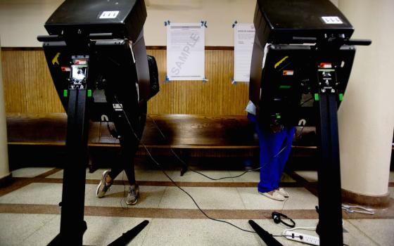 People vote in the John Bailey Room at St. Francis Xavier Church in Washington, D.C., Nov. 8, 2016. (CNS/Tyler Orsburn)