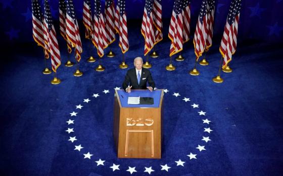 Democratic presidential candidate Joe Biden delivers a speech from Wilmington, Delaware, Aug. 20 during the virtual Democratic National Convention. (CNS/Reuters/Kevin Lamarque)