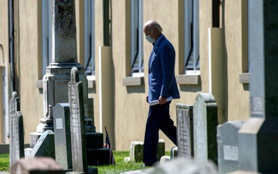 Democratic presidential candidate Joe Biden departs Mass at St. Joseph's on the Brandywine Church in Greenville, Delaware, Sept. 6. (CNS/Reuters/Mark Makela)