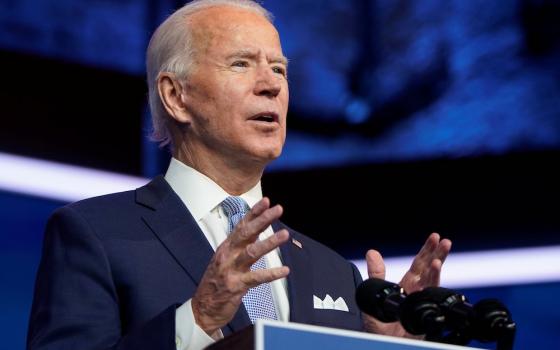 President-elect Joe Biden speaks at his transition headquarters in Wilmington, Delaware, Nov. 24. (CNS/Reuters/Joshua Roberts)