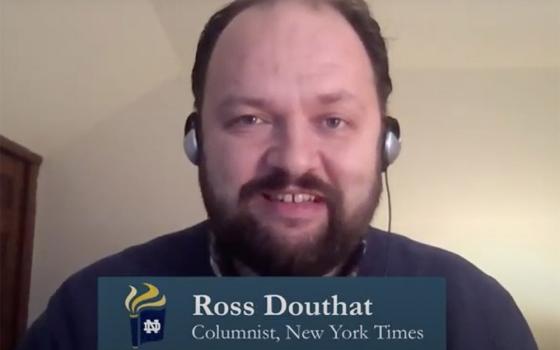 Author and New York Times columnist Ross Douthat is seen in a screenshot of a Jan. 14 panel about "Recovering Our Institutions" during a virtual conference focused on unity and the common good hosted at the University of Notre Dame. (CNS screenshot)