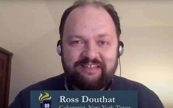 Author and New York Times columnist Ross Douthat is seen in a screenshot of a Jan. 14 panel about "Recovering Our Institutions" during a virtual conference focused on unity and the common good hosted at the University of Notre Dame. (CNS screenshot)