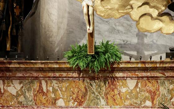 Pope Francis gives the homily as he celebrates Holy Thursday chrism Mass in St. Peter's Basilica at the Vatican April 1, 2021. (CNS/Andrew Medichini, Reuters pool)