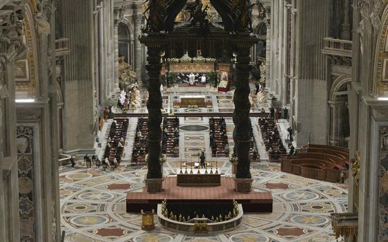 Pope Francis celebrates the Easter Vigil in St. Peter's Basilica at the Vatican April 3. (CNS/Vatican Media)