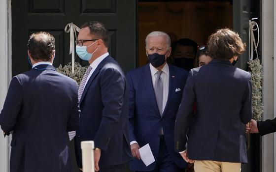 President Joe Biden departs church after the confirmation of his grandson Hunter at St. Joseph on the Brandywine Catholic Church in Greenville, Delaware, April 18. (CNS/Reuters/Kevin Lamarque)