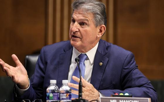 Sen. Joe Manchin, D-West Virginia, speaks during a Senate Appropriations Committee hearing on Capitol Hill in Washington April 20, 2021. (CNS/Oliver Contreras, Pool via Reuters)