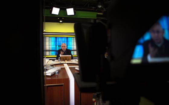 Archbishop José Gomez of Los Angeles, president of the U.S. Conference of Catholic Bishops, holds a news conference at the USCCB headquarters June 16 in Washington, the first day of the bishops' three-day spring assembly. (CNS)