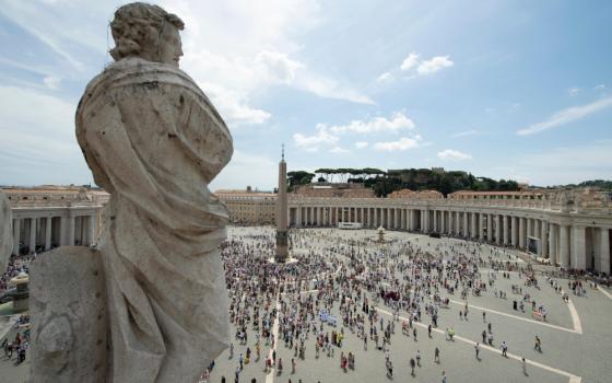 People gather in St. Peter's Square at the Vatican July 4 for the Angelus prayer with Pope Francis. (CNS/Vatican Media)