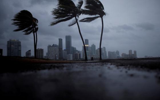 Miami's skyline is seen before the arrival of Hurricane Irma Sept. 9, 2017.