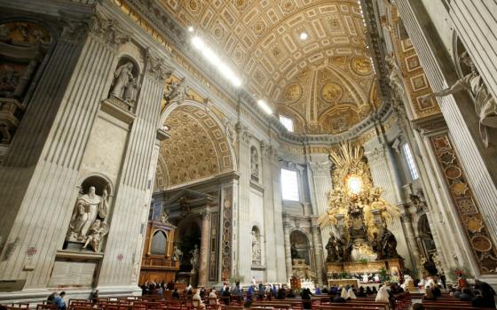 St. Peter's Basilica is pictured during the Mass of the Lord's Supper on Holy Thursday at the Vatican April 1, 2021. (CNS/Pool via Reuters/Remo Casilli)