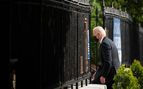 President Joe Biden arrives at Holy Trinity Catholic Church in Washington Aug. 29. (CNS/Reuters/Al Drago)