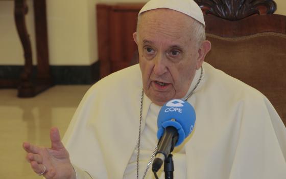 Pope Francis speaks during an interview with Carlos Herrera of COPE, the radio network owned by the Spanish bishops' conference, at the Vatican in late August. In a 90-minute interview, the pope addressed the situation in Afghanistan, the legalization of 