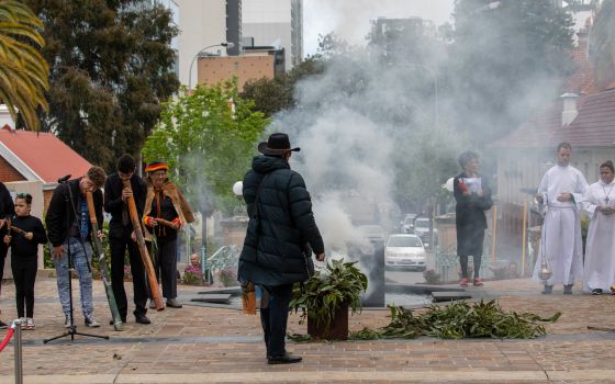 The Welcome to Country Smoking Ceremony is pictured during the opening Mass of the First Plenary Council at St. Mary's Cathedral in Perth, Australia, Oct. 3, 2021. (CNS photo/Ron Tan, courtesy Archdiocese of Perth)