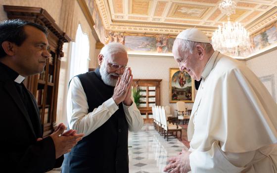  Pope Francis is pictured with Indian Prime Minister Narendra Modi during a meeting at the Vatican Oct. 30. (CNS/Vatican Media)