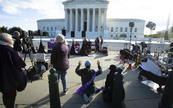 Pro-life advocates pray near the U.S. Supreme Court in Washington Nov. 1, 2021. (CNS photo/Tyler Orsburn)