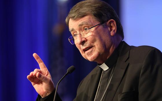 Archbishop Christophe Pierre, apostolic nuncio to the United States, speaks Nov. 16 during a session of the bishops' fall general assembly in Baltimore. (CNS/Bob Roller)