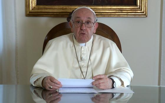 Pope Francis speaks in this still frame from a video message to the plenary assembly of the Pontifical Council for Culture at the Vatican Nov. 23, 2021. (CNS photo/Vatican Media)