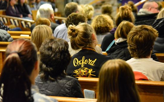 Oxford High School students and staff attend Mass Nov. 30, 2021, at St. Joseph Church in Lake Orion, Mich. (CNS photo/Michael Stechschulte, Detroit Catholic)