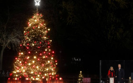 President Joe Biden and first lady Jill Biden attend the National Tree Lighting Ceremony at the Ellipse near the White House in Washington Dec. 2, 2021. (CNS photo/Leah Millis, Reuters)