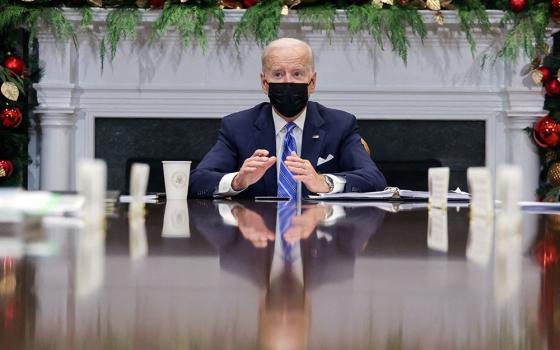 President Joe Biden meets with members of the White House COVID-19 Response Team from the White House in Washington Dec. 16, 2021, about the latest developments related to the Omicron variant. (CNS/Reuters/Evelyn Hockstein)