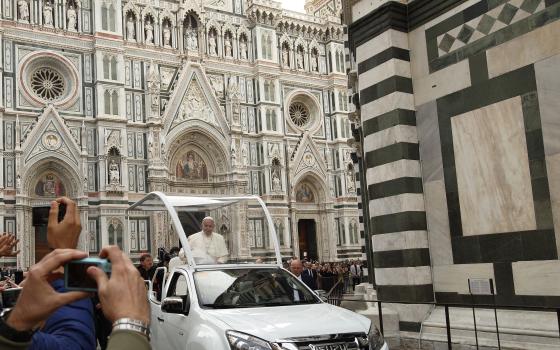 Pope Francis arrives outside the the Cathedral of Santa Maria del Fiore in Florence, Italy, in this Nov. 10, 2015, file photo. (CNS photo/Paul Haring)