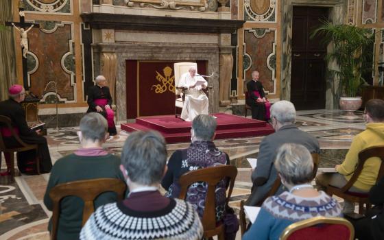 Pope Francis addresses leaders of the French Catholic Action movement during an audience at the Vatican Jan. 13, 2022.  (CNS photo/Vatican Media)