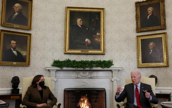 President Joe Biden and Vice President Kamala Harris are seen at the White House in Washington Feb. 1, 2022. (CNS photo/Leah Millis, Reuters)