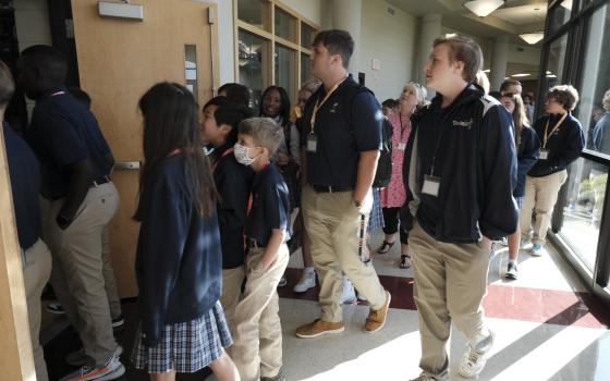 Students in grades 6-12 begin their first day of school at Pope John Paul II Preparatory School in Hendersonville, Tenn., Aug. 5, 2021. (CNS photo/Rick Musacchio, Tennessee Register)