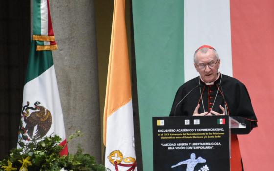 Cardinal Pietro Parolin, Vatican secretary of state, speaks during a visit to Mexico City April 26, 2022, to mark 30th anniversary of diplomatic ties with the country. (CNS photo/foreign relations secretary)