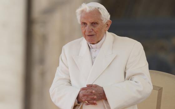 Pope Benedict XVI is pictured during his final general audience in St. Peter's Square at the Vatican in this Feb. 27, 2013, file photo. (CNS/Paul Haring)