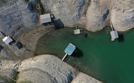 Boat docks are seen at Medina Lake near San Antonio June 18 as the majority of Texas experiences drought amid an extreme heat wave. (CNS/Reuters/Jordan Vonderhaar)