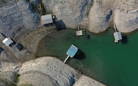 Boat docks are seen at Medina Lake near San Antonio June 18 as the majority of Texas experiences drought amid an extreme heat wave. (CNS/Reuters/Jordan Vonderhaar)