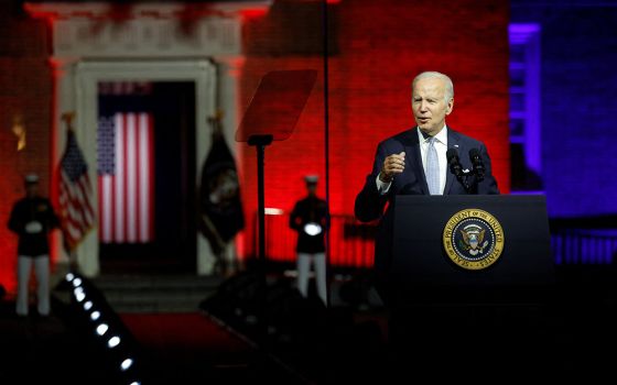 President Joe Biden delivers remarks on what he calls the "continued battle for the soul of the nation" in front of Independence Hall in Philadelphia Sept. 1. (CNS/Reuters/Jonathan Ernst)