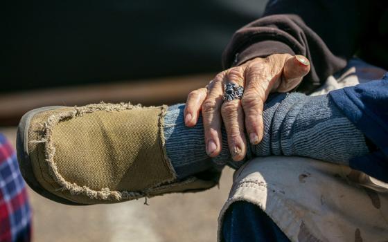 A homeless person is seen at Regis University's Safe Outdoor Space facility in Denver March 8, 2022. (CNS/Courtesy of Regis University/Barry Gutierrez)