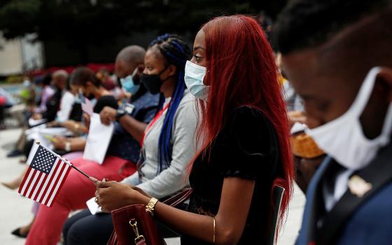 People in New York City are seen during a naturalization ceremony Sept. 17, 2021. (CNS/Reuters/Shannon Stapleton)