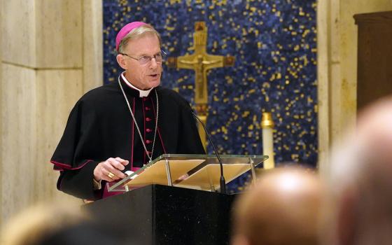 Archbishop John Wester of Santa Fe, New Mexico, offers a reflection on the urgent need for nuclear disarmament during a prayer service for United Nations diplomats at the Church of the Holy Family Sept. 12, 2022, in New York City. U.S. bishops are undertaking a "Pilgrimage of Peace" to Hiroshima and Nagasaki, to advocate for nuclear disarmament.  (CNS/Gregory A. Shemitz)