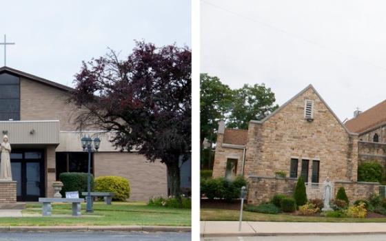 Two pictures, one each of the two church buildings. 