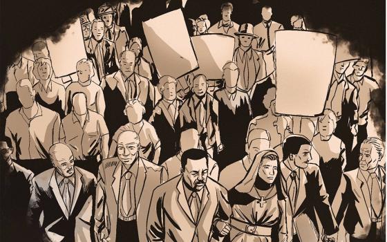 A panel from the first issue of the "Bad Catholics, Good Trouble" webcomic. (Black Catholic Messenger/Marcus Jimenez)