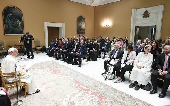 Pope Francis meets with academic experts, policymakers, officials from multilateral institutions and religious leaders meeting with the Pontifical Academy of Social Sciences to discuss the foreign debt crisis June 5, 2024, at the Vatican. (CNS/Vatican Media)