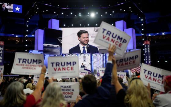 Republican vice presidential candidate Ohio Sen. J.D. Vance speaks during the Republican National Convention July 17 in Milwaukee. 