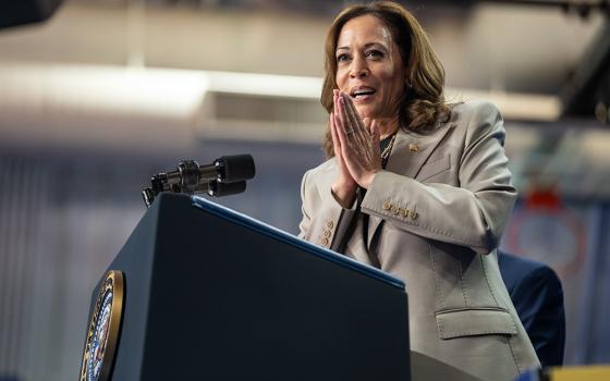 Vice President Kamala Harris delivers remarks with President Joe Biden on the administration's efforts to lower prescription drug costs for Americans on Aug. 15 in Largo, Maryland. (Official White House Photo/Lawrence Jackson)