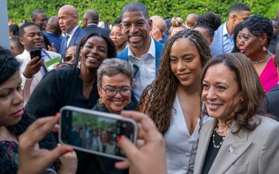 Vice President Kamala Harris poses for a photo with guests at a reception for Black business leaders July 18, 2024, at the vice president’s residence in Washington, D.C. (Official White House photo/Polly Irungu)