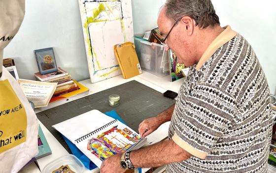 Oblate of St. Francis de Sales Br. Mickey McGrath is pictured in his studio in Camden, New Jersey, in August. (NCR photo/Camillo Barone)